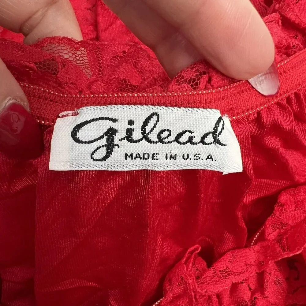 Vintage 70s‎ 80s Teddy One Piece Red Lace Satin Romper Lingerie High Cut Booty M